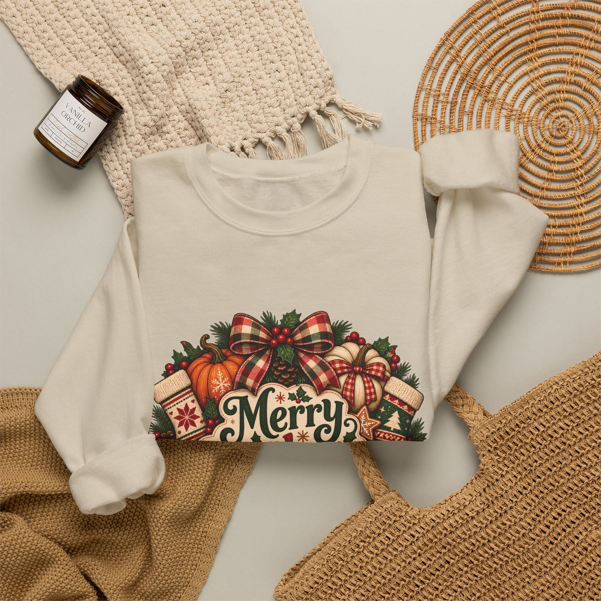 Merry Pumpkinmas Sweatshirt — Holiday Pumpkin Wreath Crewneck