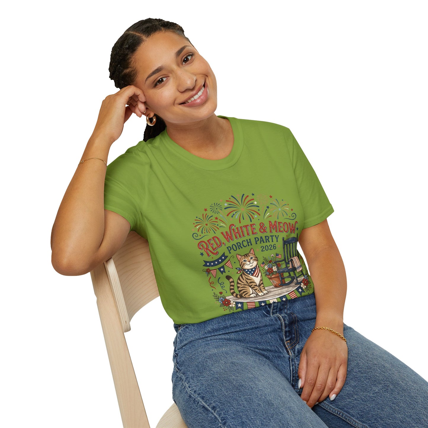 Red, White & Meow Porch Party T-Shirt — 2026 Patriotic Cat Tee, 4th of July Shirt, Independence Day Gift