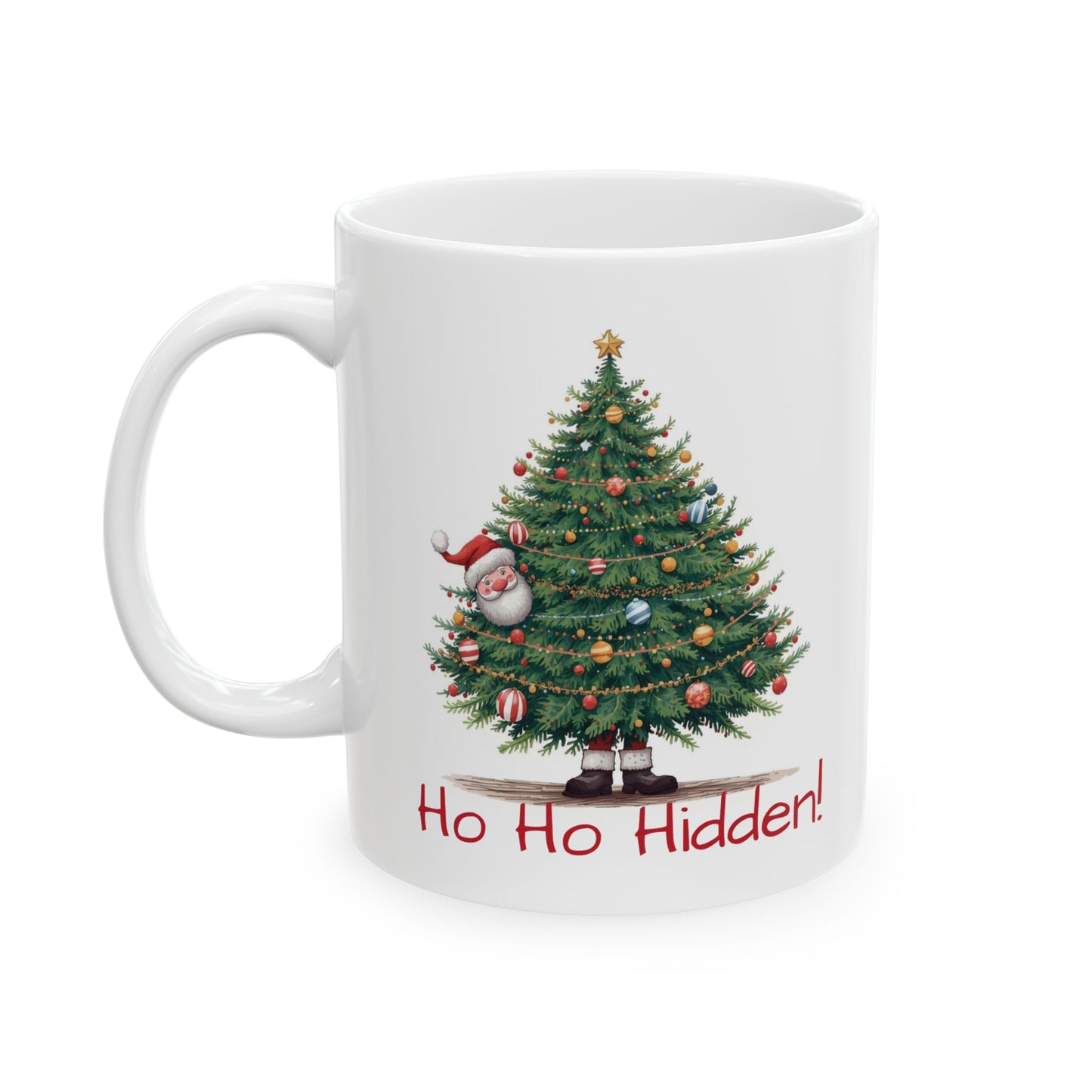 Christmas Tree Ceramic Mug - "Ho Ho Hidden!" Holiday Coffee Cup