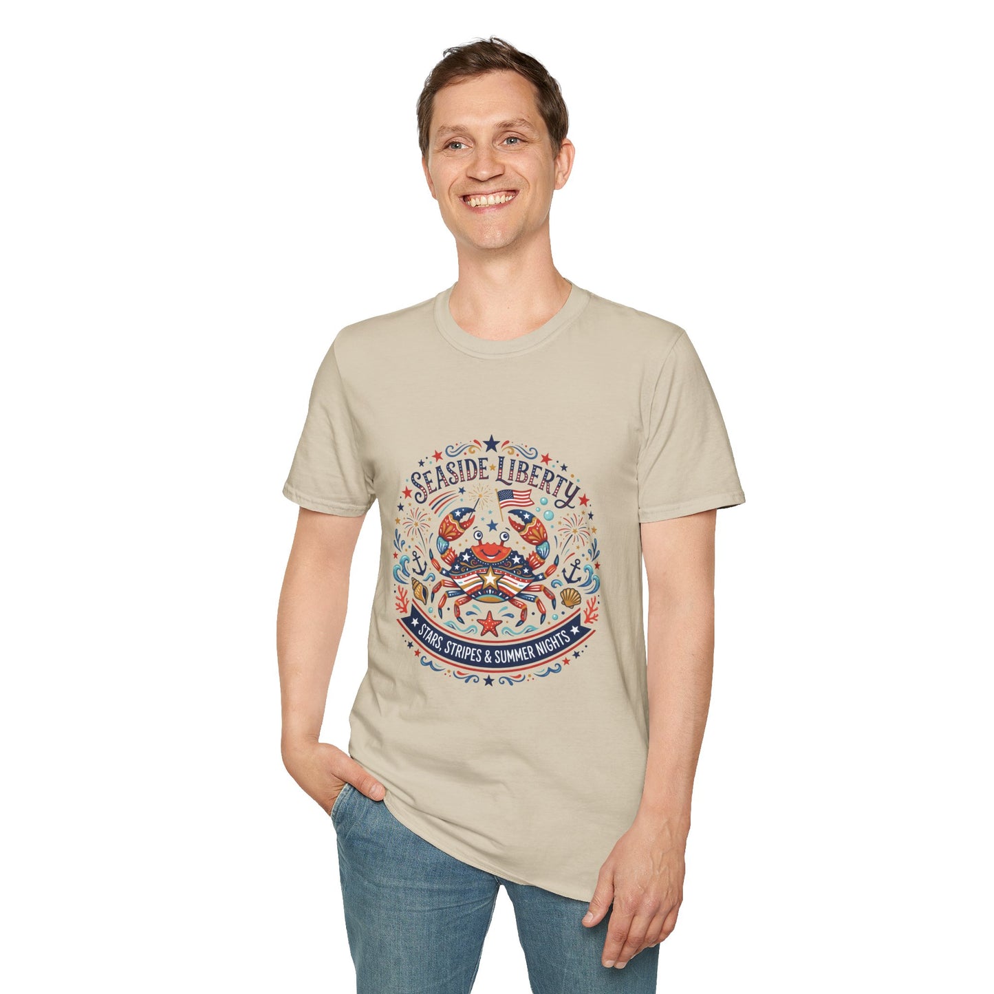 Seaside Liberty Crab T-Shirt — 4th of July Patriotic Summer Beach Tee