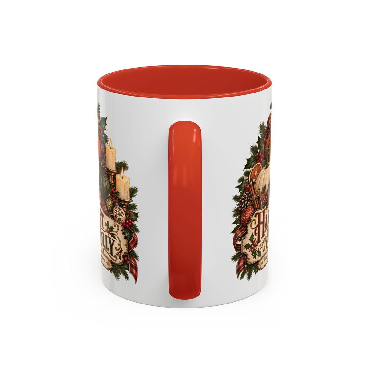 Harvest & Holly Accent Coffee Mug - Vintage Christmas Holiday Mug (11 oz)