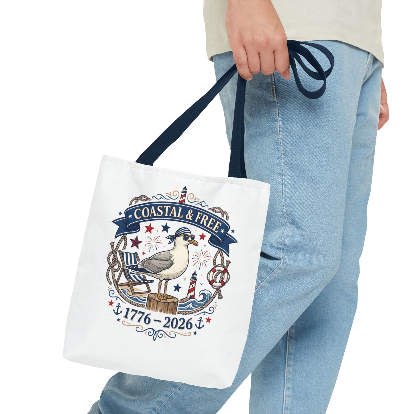 Coastal & Free Seagull Tote Bag — Patriotic 4th of July Beach Tote