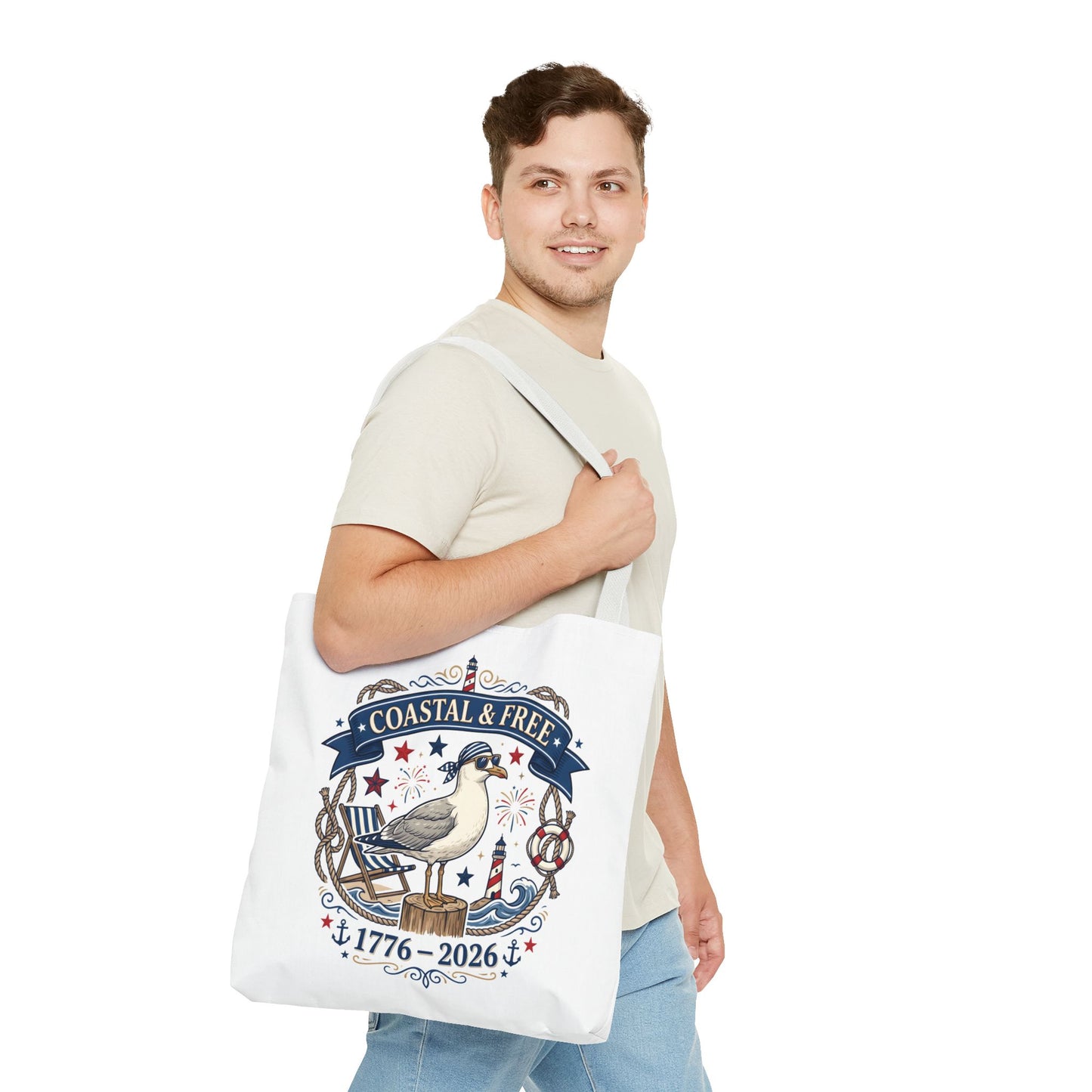 Coastal & Free Seagull Tote Bag — Patriotic 4th of July Beach Tote