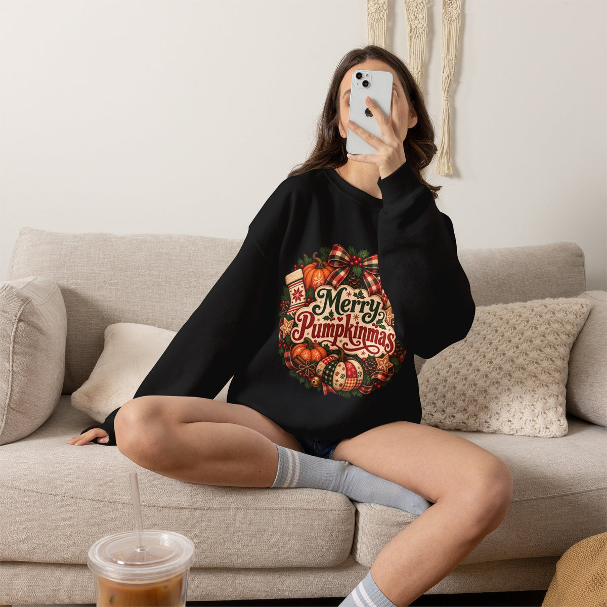 Merry Pumpkinmas Sweatshirt — Holiday Pumpkin Wreath Crewneck