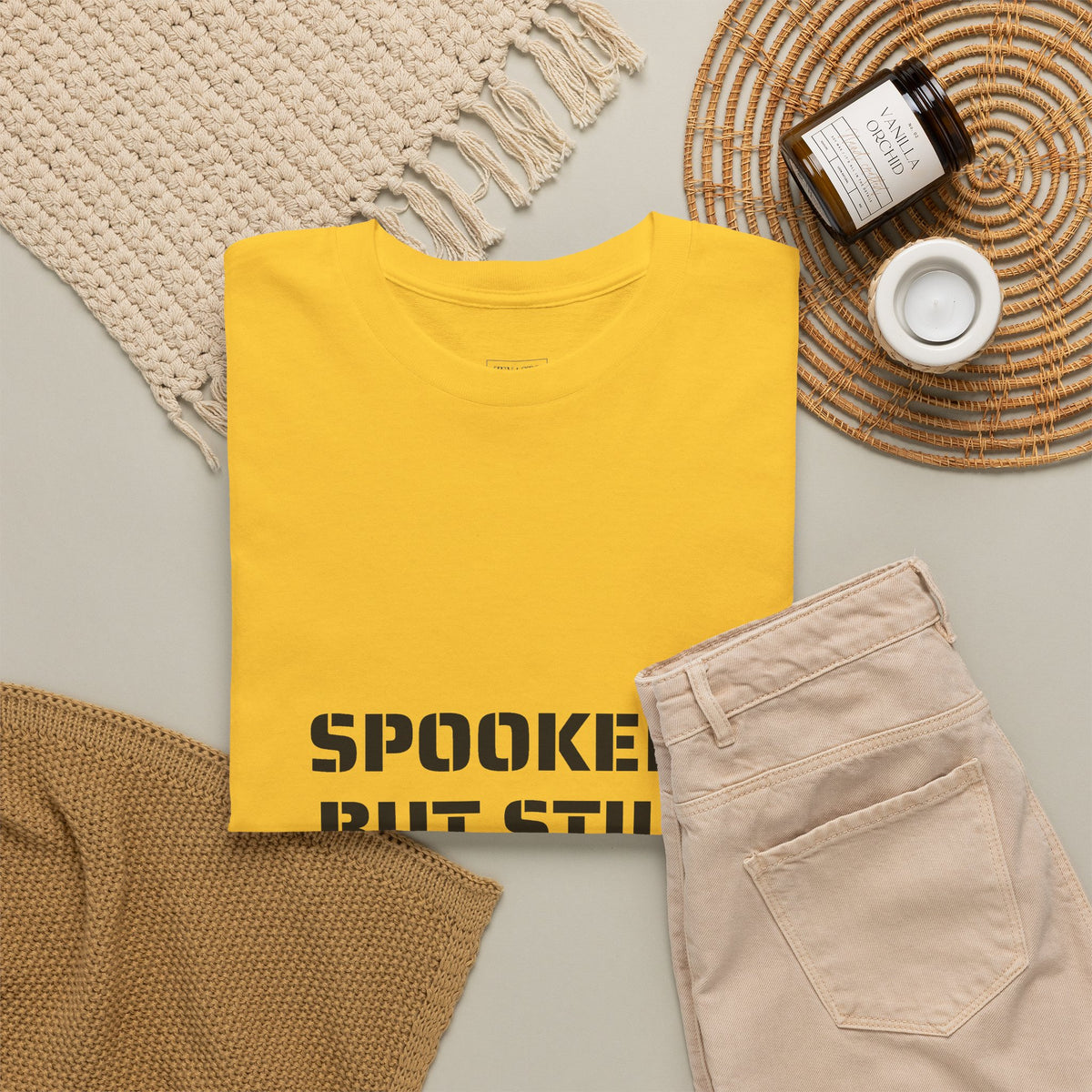 Spooked, But Still Showing Up Unisex Heavy Cotton Tee | Halloween, Funny T-Shirt