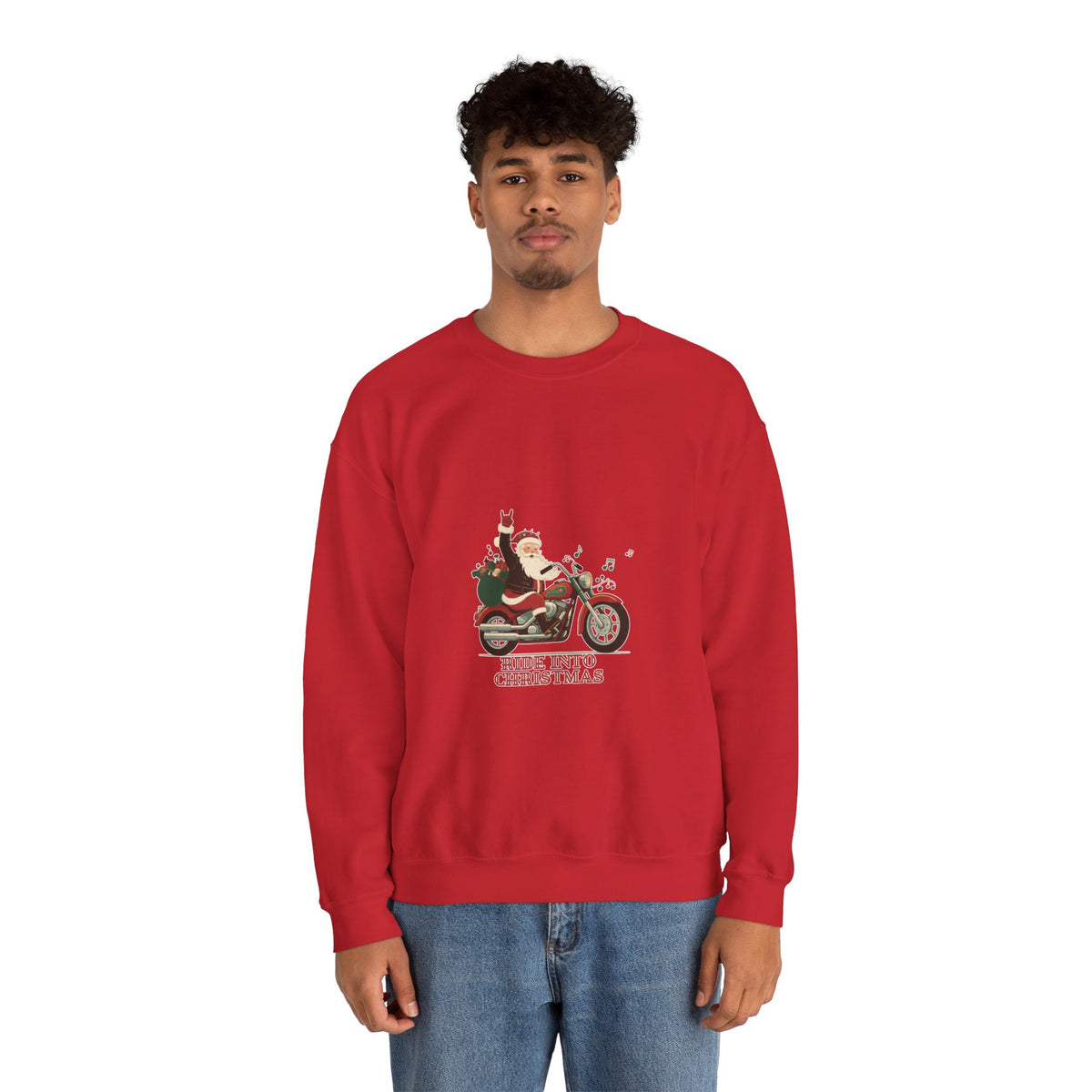 Christmas Motorcycle Sweatshirt - "Ride Into Christmas" Santa Biker Holiday Crewneck