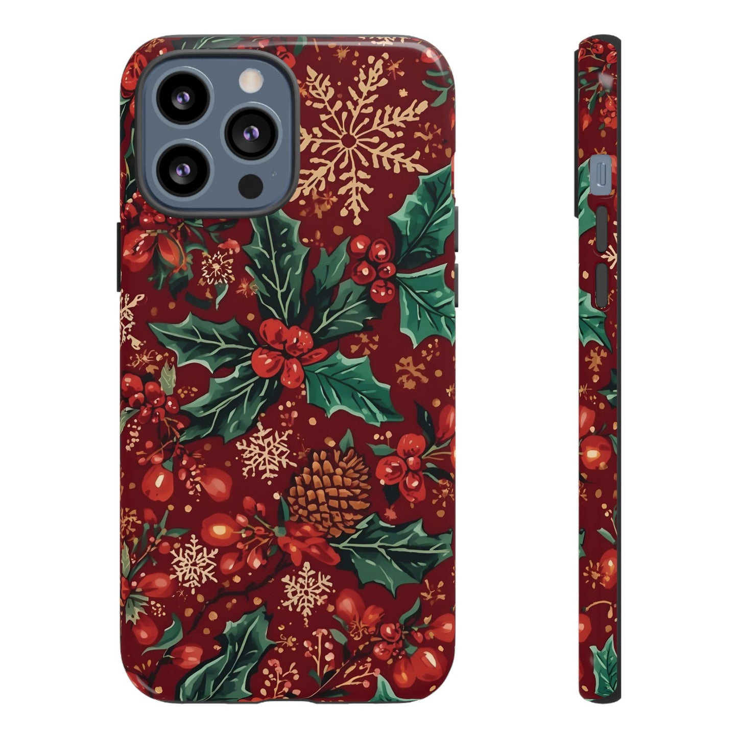 Christmas Floral Phone Case, Dual Layer Case for Iphone 17, 16, 15, 14, 13, 12, 11 & Samsung