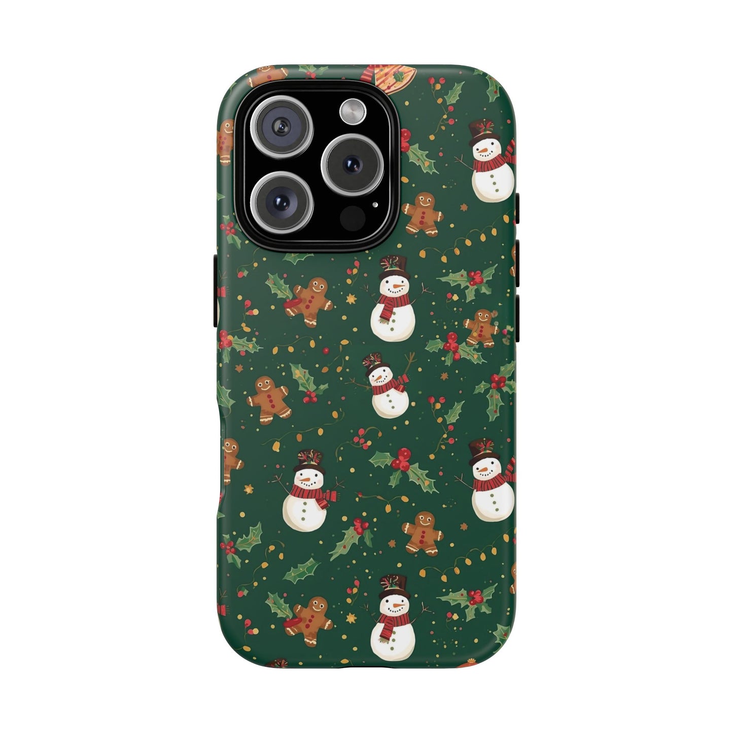 Christmas Phone Case with Snowmen and Gingerbread Design, Dual Layer Phone Case for Iphone 17, 16, 15, 14, 13, 12, 11 & Samsung
