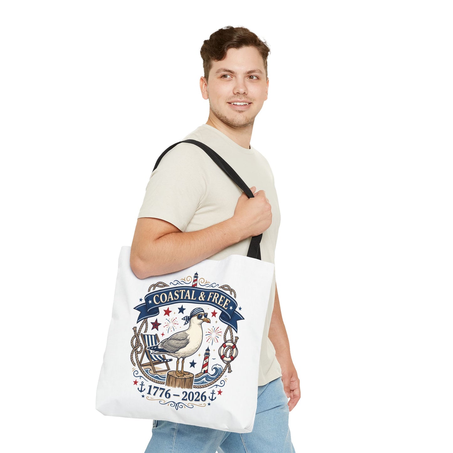 Coastal & Free Seagull Tote Bag — Patriotic 4th of July Beach Tote