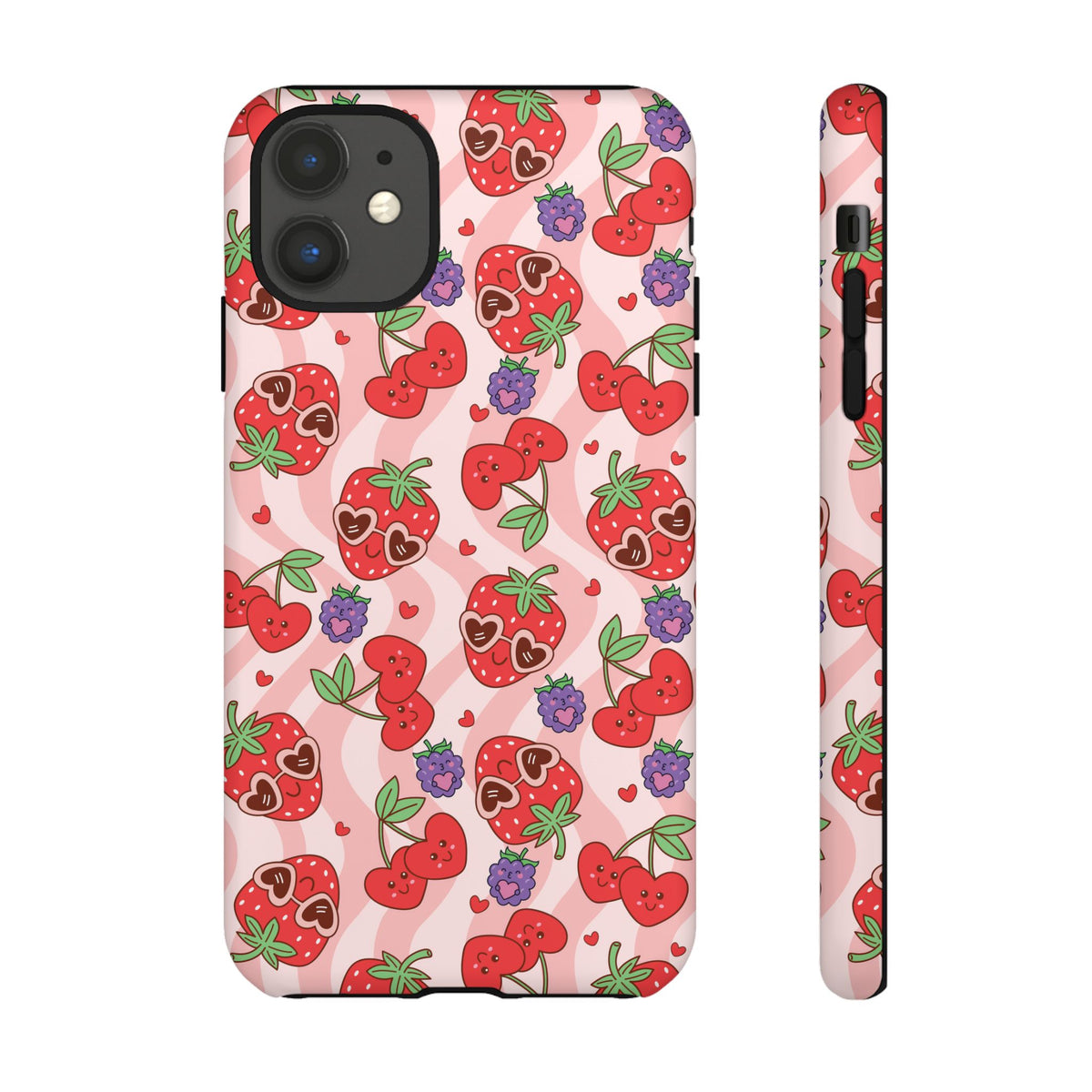 Cute Kawaii Strawberry & Cherry Phone Case — Pink Fruit Pattern Protective Case