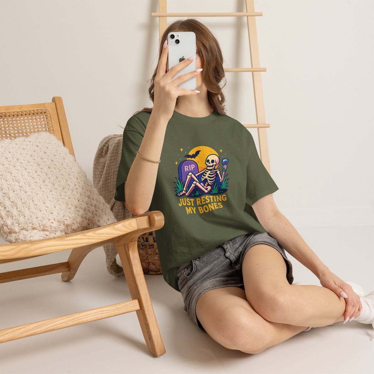 Skeleton Tee - Just Resting My Bones, Unisex Halloween Shirt