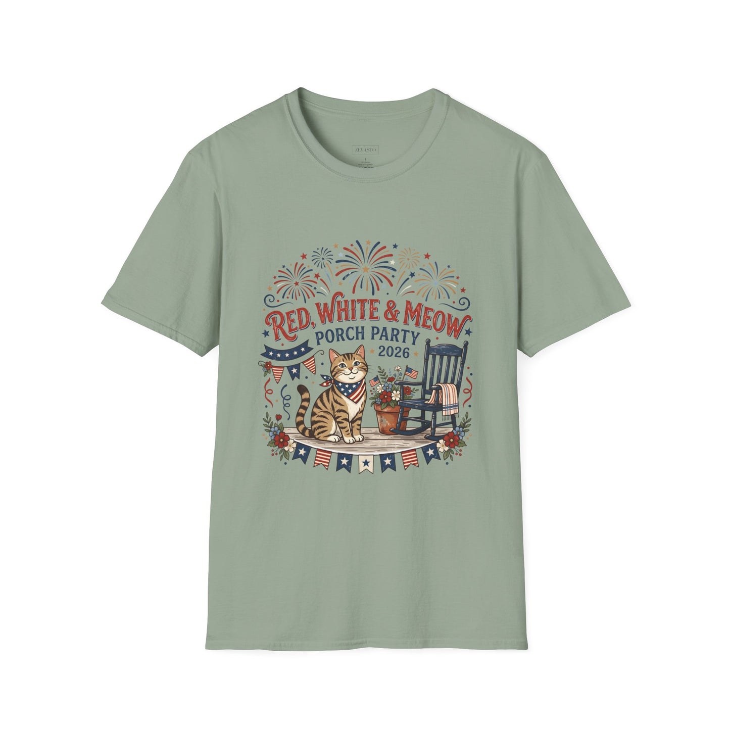 Red, White & Meow Porch Party T-Shirt — 2026 Patriotic Cat Tee, 4th of July Shirt, Independence Day Gift
