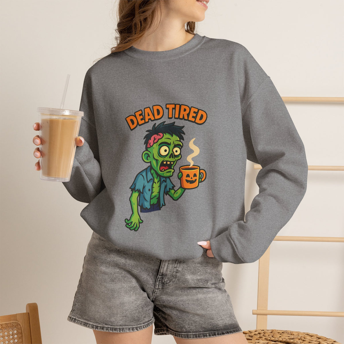 Dead Tired Zombie Sweatshirt, Funny Halloween Crewneck, Spooky Season Apparel