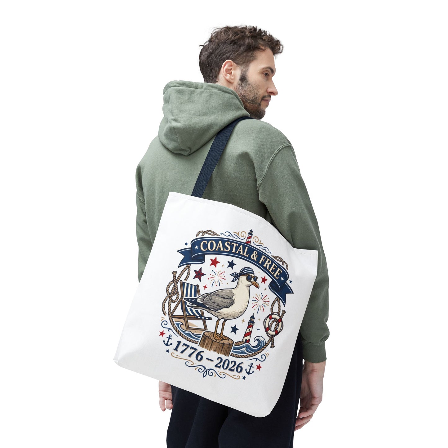 Coastal & Free Seagull Tote Bag — Patriotic 4th of July Beach Tote