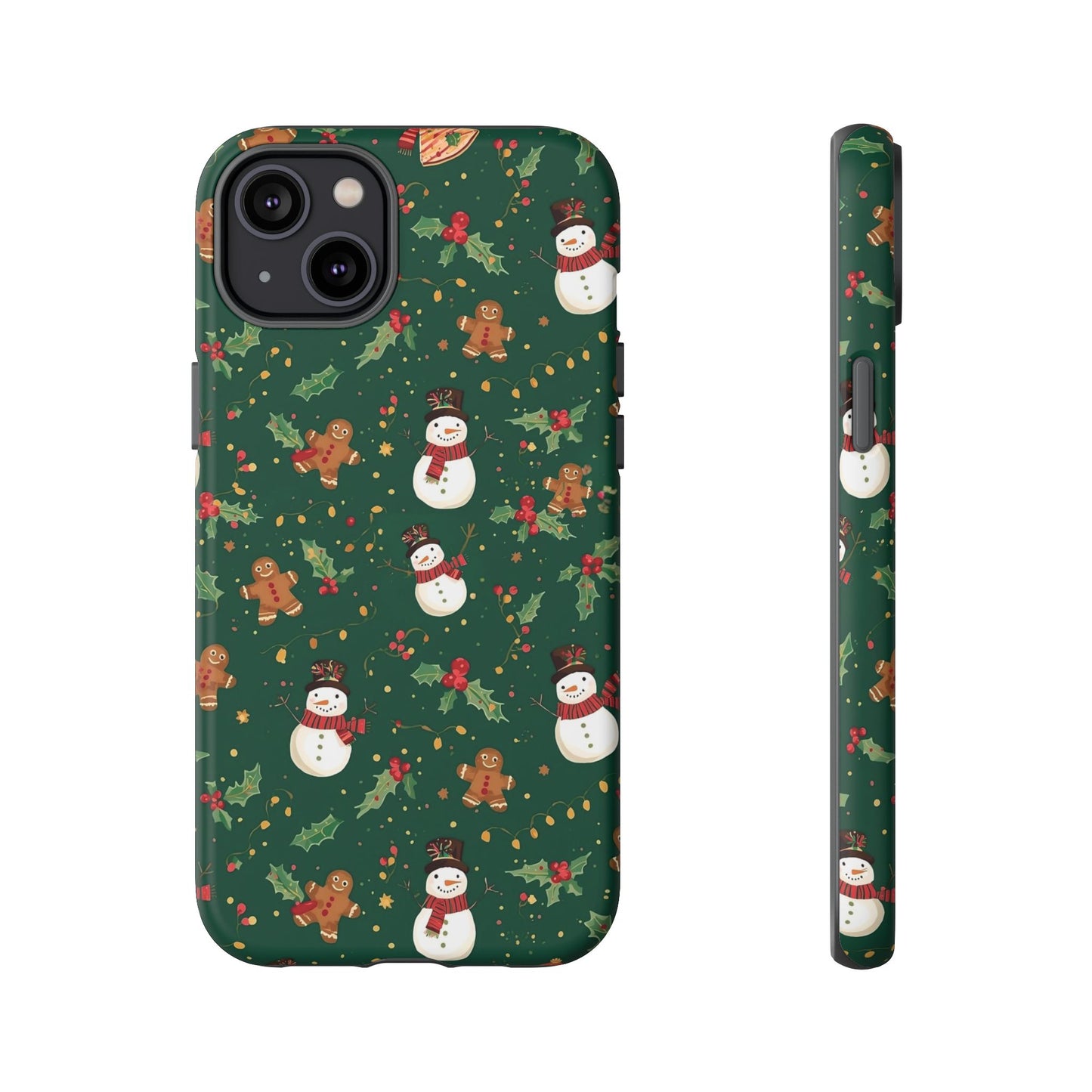 Christmas Phone Case with Snowmen and Gingerbread Design, Dual Layer Phone Case for Iphone 17, 16, 15, 14, 13, 12, 11 & Samsung