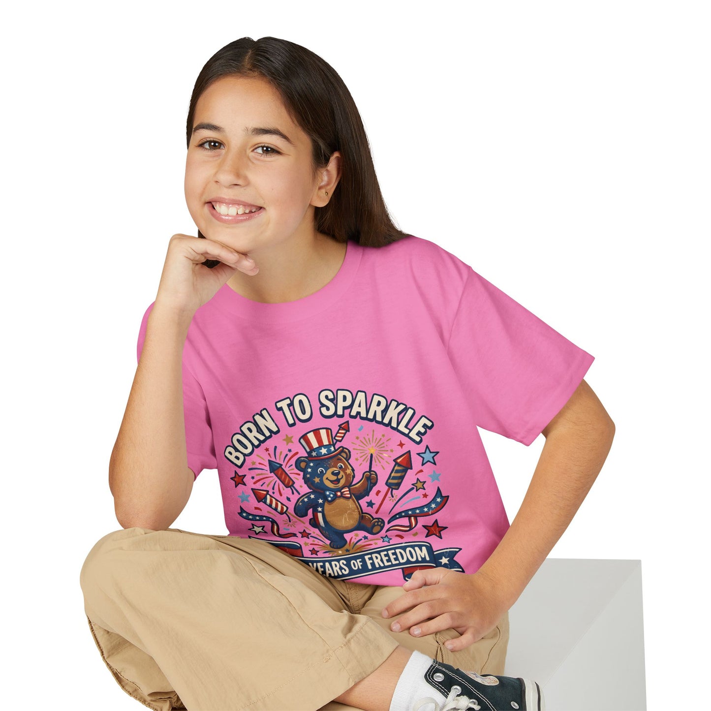 Patriotic Youth T-Shirt — "Born to Sparkle: 250 Years of Freedom" Patriotic Bear Tee