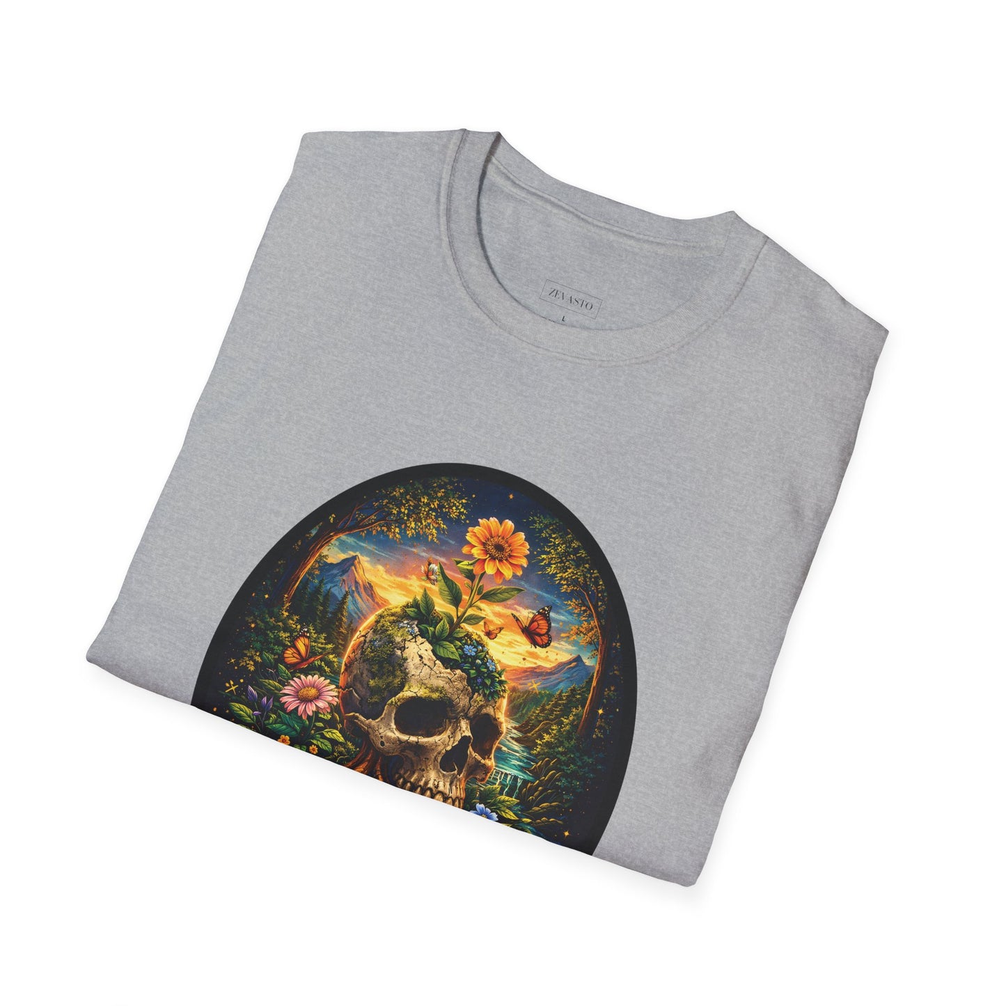 Growing Through It T-Shirt – Earth Day Nature Skull Graphic Tee | Mental Growth & Healing Shirt | Botanical Aesthetic Unisex Tee