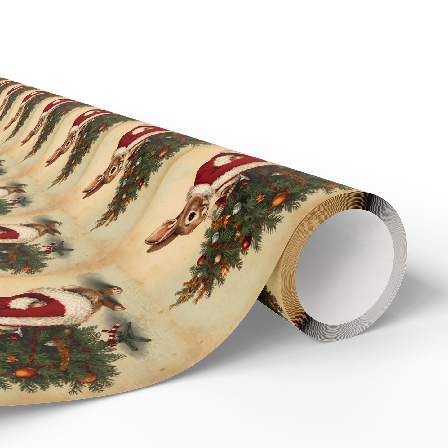 Vintage Christmas Wrapping Paper Roll - Vintage Holiday Gift Wrap with Bunny Design