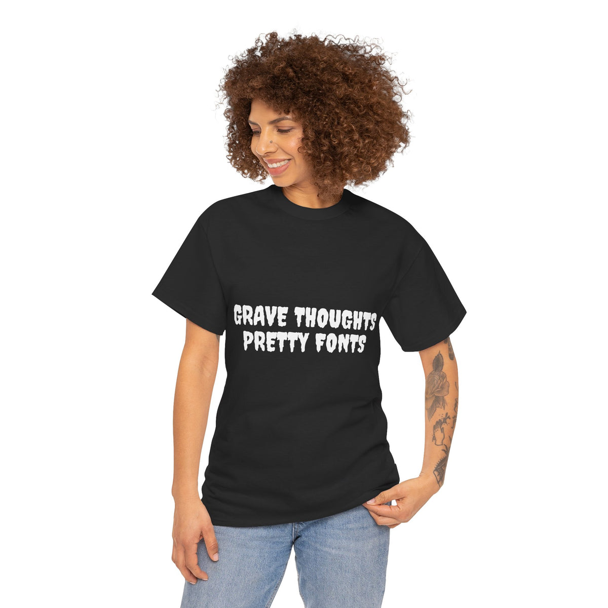 Grave Thoughts Pretty Fonts Tee | Unisex Heavy Cotton T-Shirt for Spooky Season
