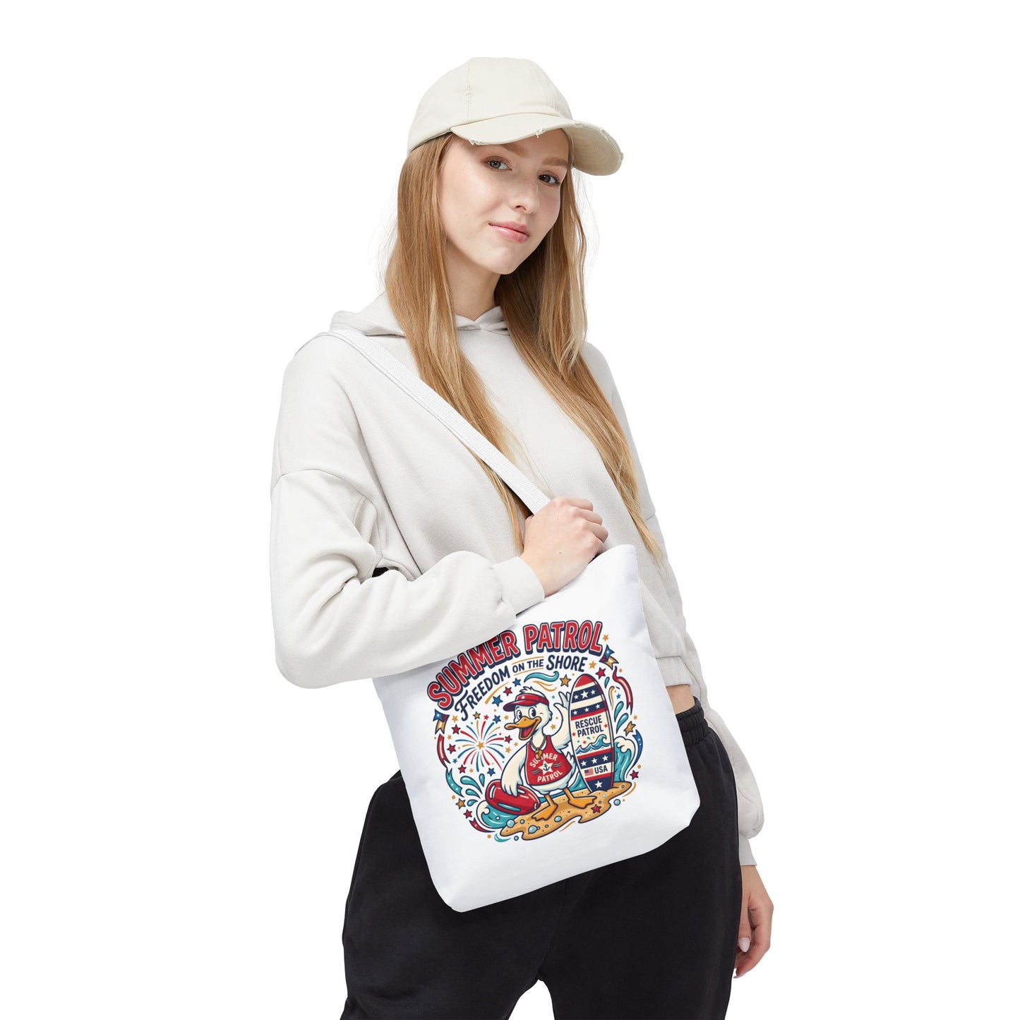 Summer Patrol Beach Tote Bag – 'Freedom on the Shore' Patriotic Design, 4th of July Gift