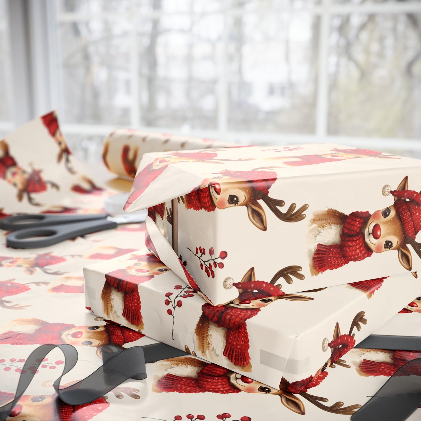 Festive Reindeer Wrapping Paper, Christmas Wrap Paper