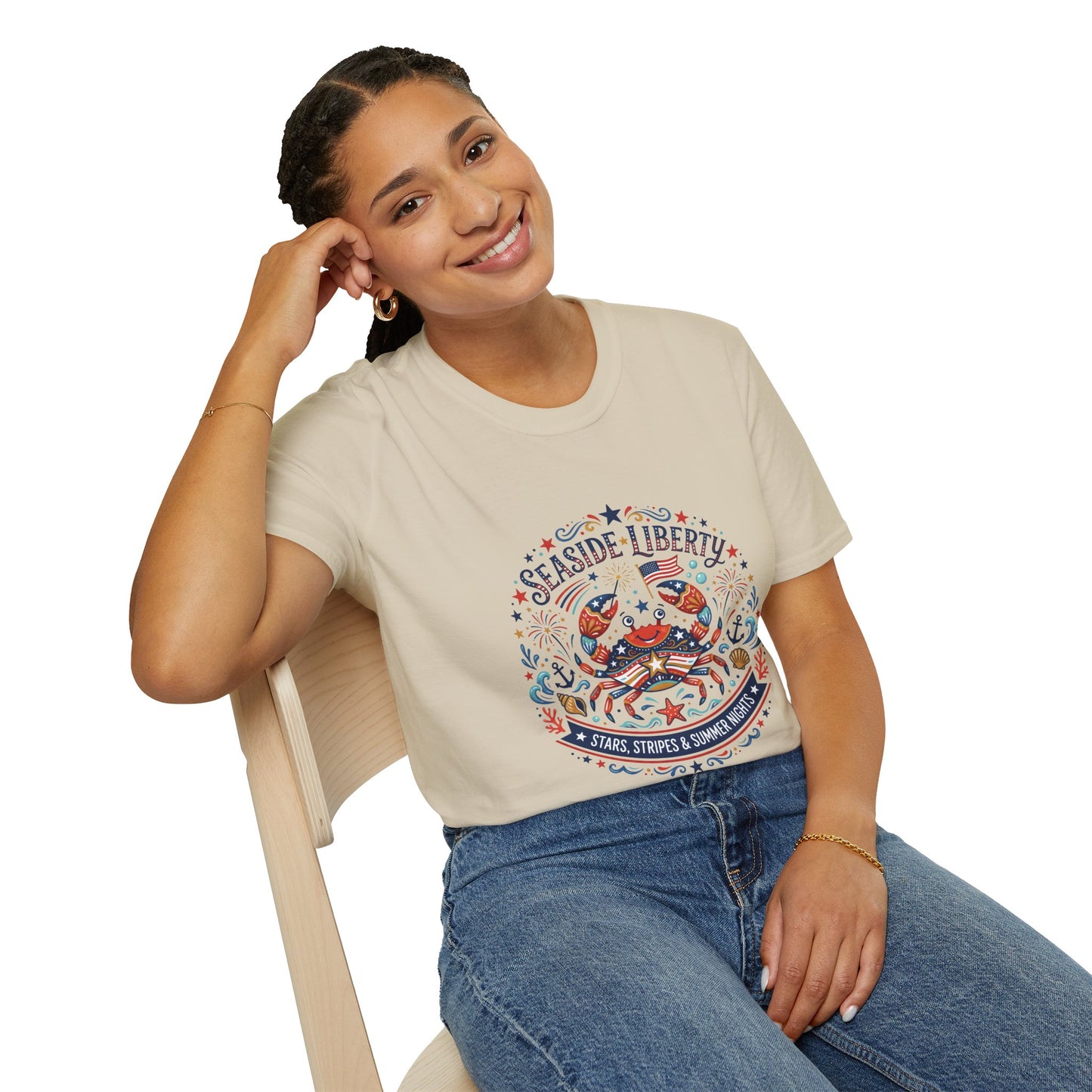 Seaside Liberty Crab T-Shirt — 4th of July Patriotic Summer Beach Tee