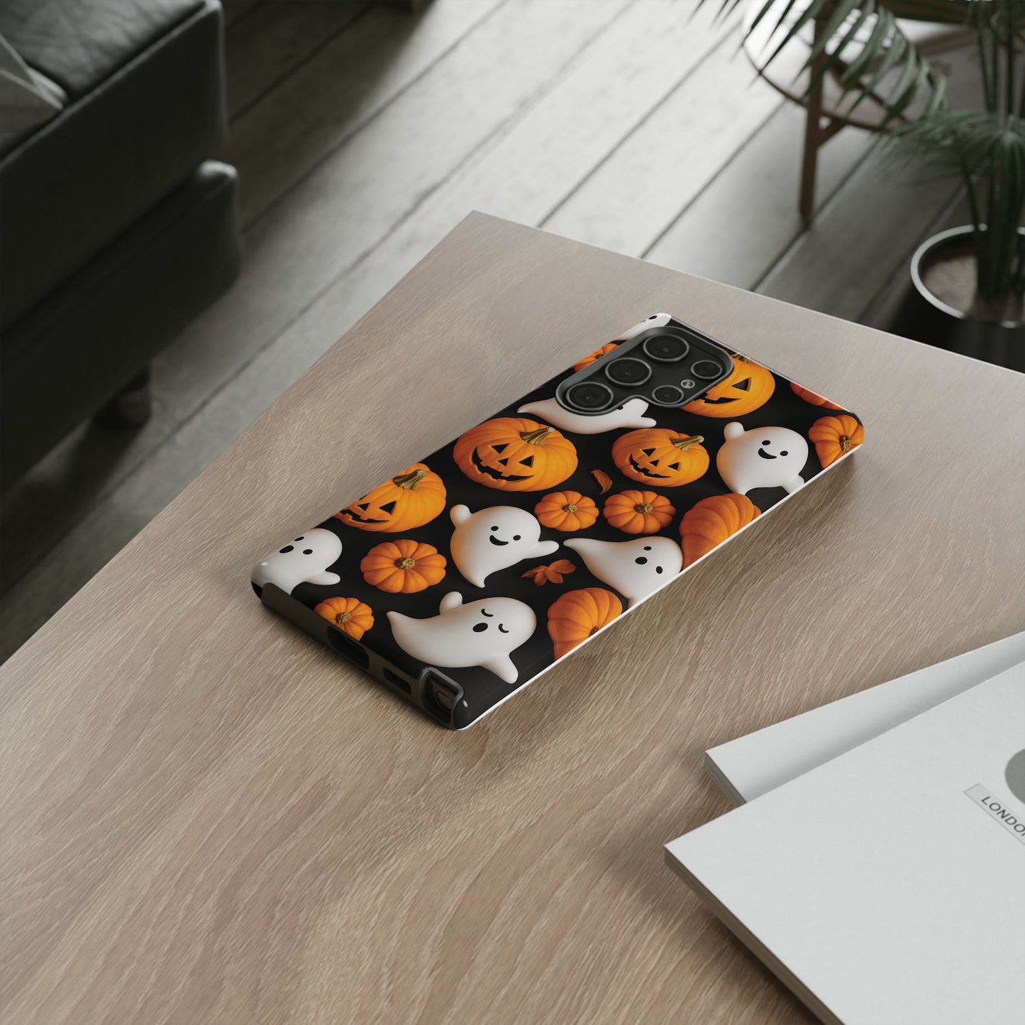 Halloween Phone Case, Spooky Ghosts and Pumpkins Design
