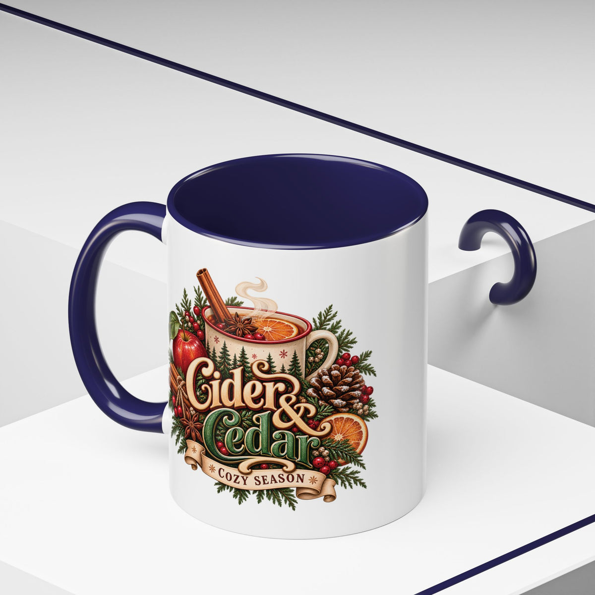 Cider & Cedar Accent Coffee Mug — Cozy Fall Hot Drink Gift (11 oz)
