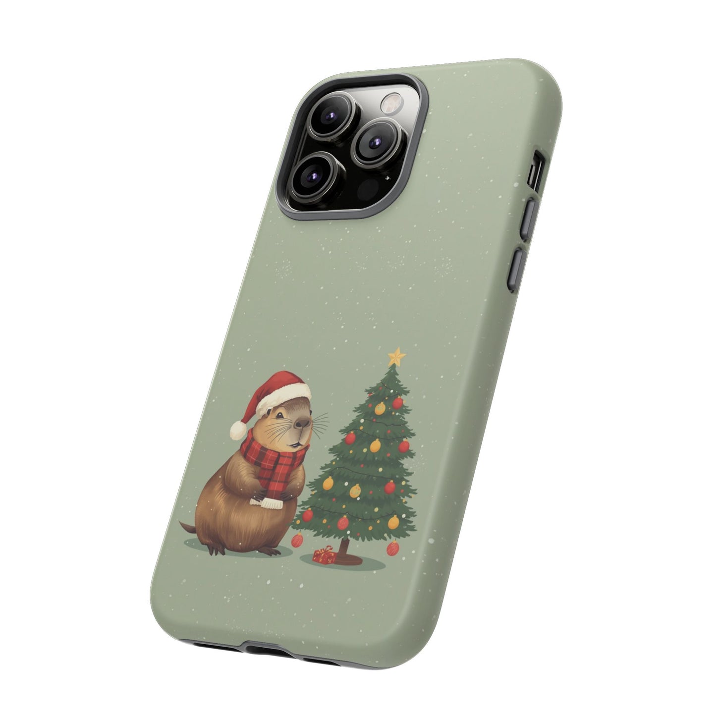 Christmas Phone Case with Capybara Design, Dual Layer Protective Case for Iphone 17, 16, 15, 14, 13 & Samsung