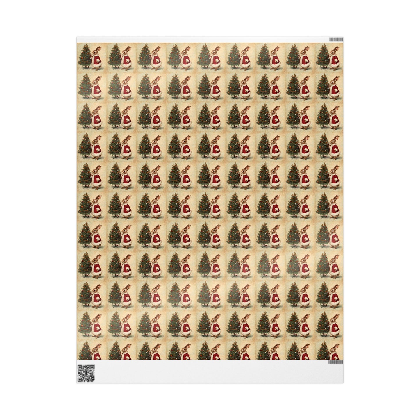 Vintage Christmas Wrapping Paper Roll - Vintage Holiday Gift Wrap with Bunny Design