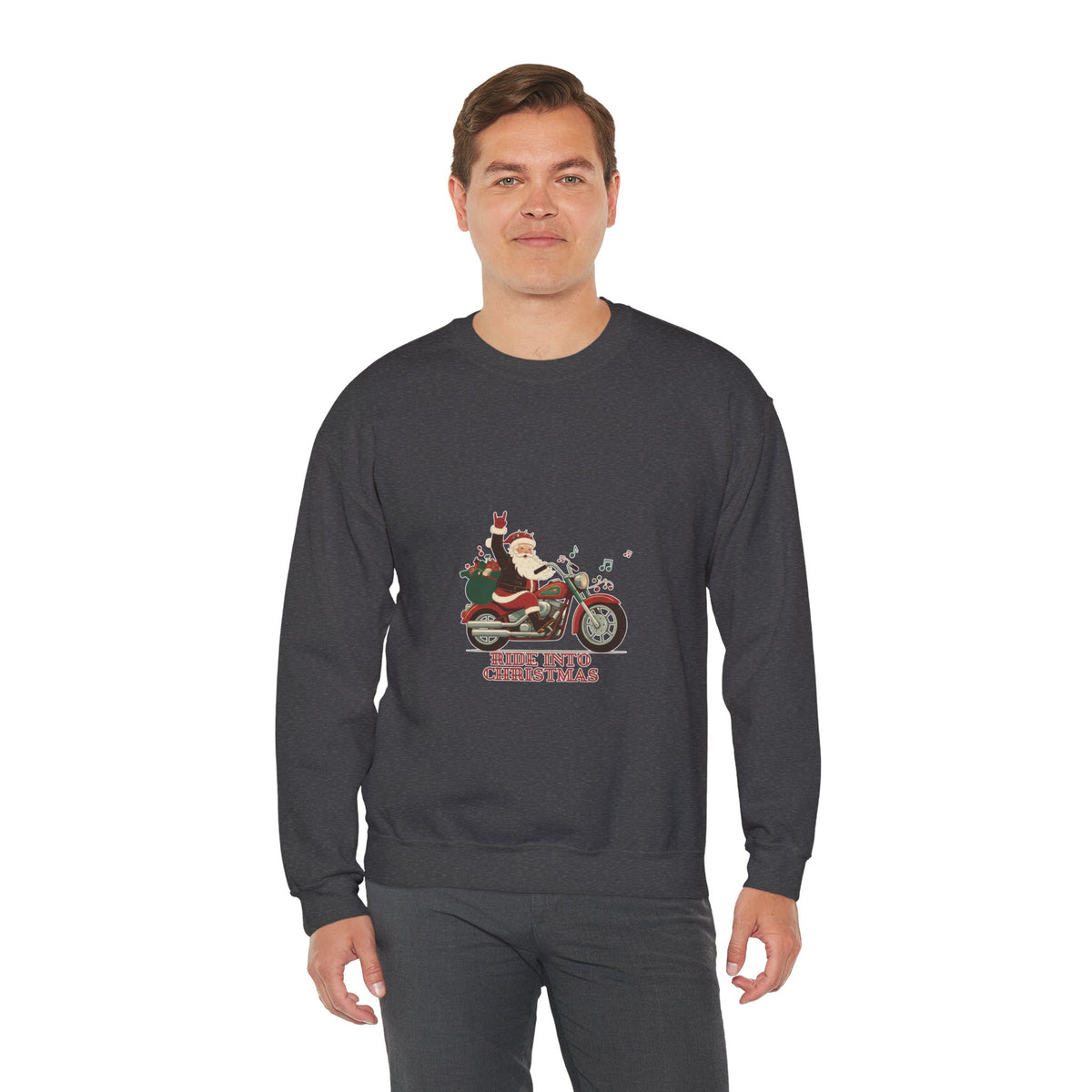 Christmas Motorcycle Sweatshirt - "Ride Into Christmas" Santa Biker Holiday Crewneck