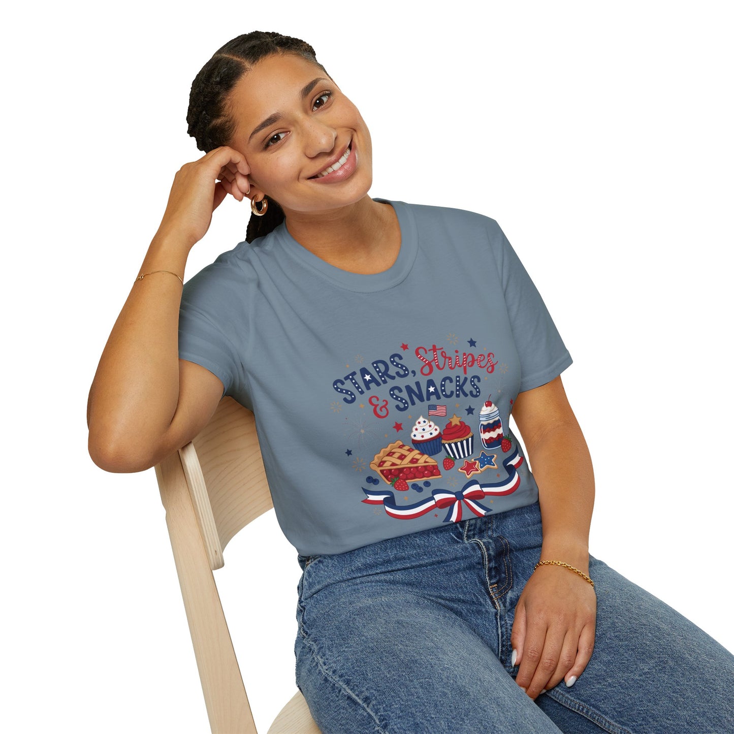 Stars, Stripes & Snacks T-Shirt — 4th of July Patriotic Dessert Tee