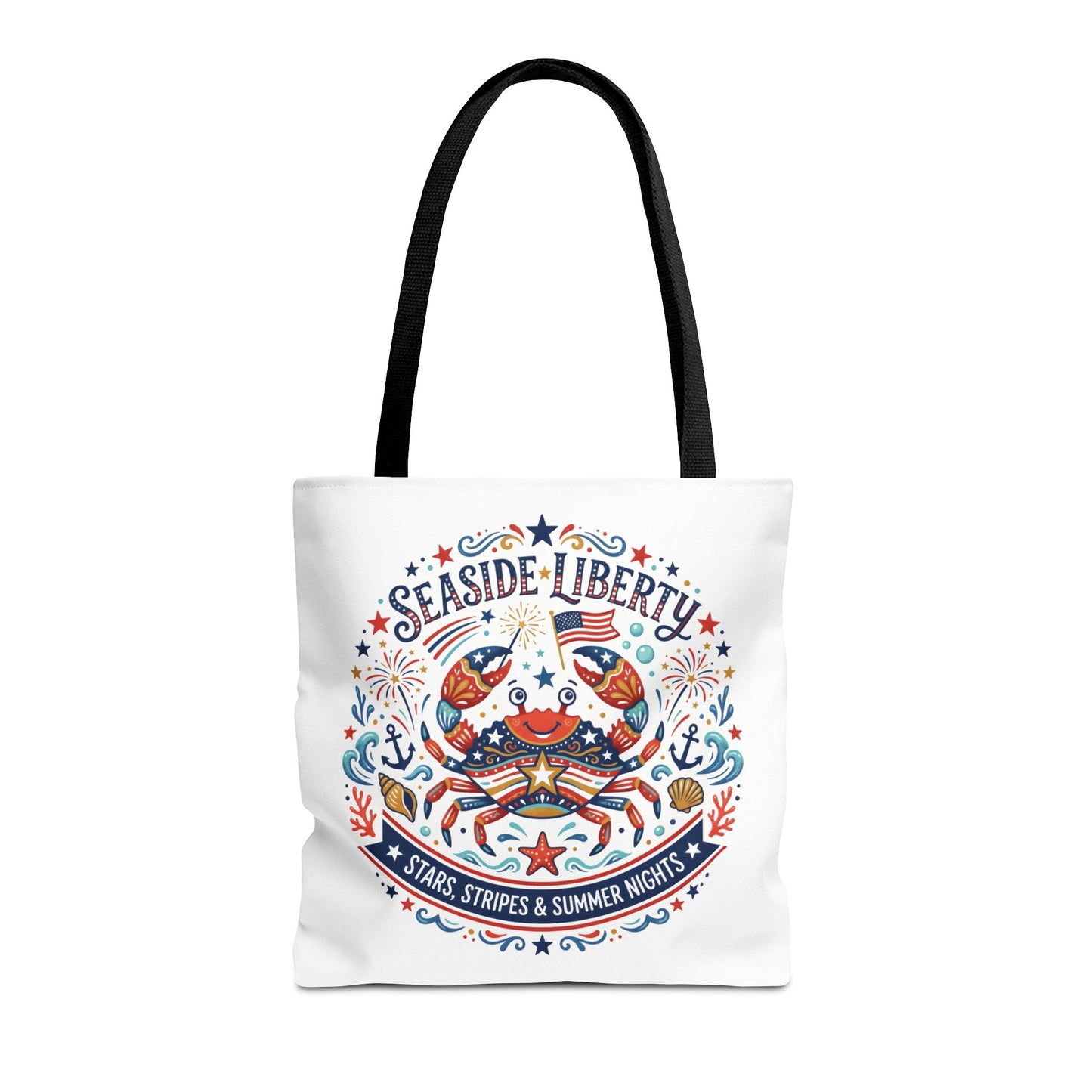 Seaside Liberty Tote Bag — 4th of July, Patriotic Bag "Stars, Stripes & Summer Nights"