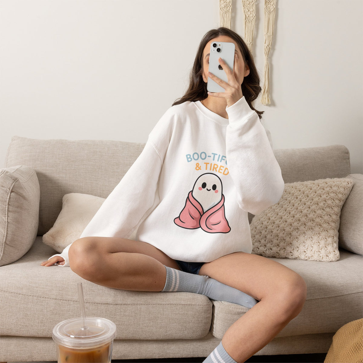 Boo-tiful & Tired Sweatshirt, Halloween-Themed Design