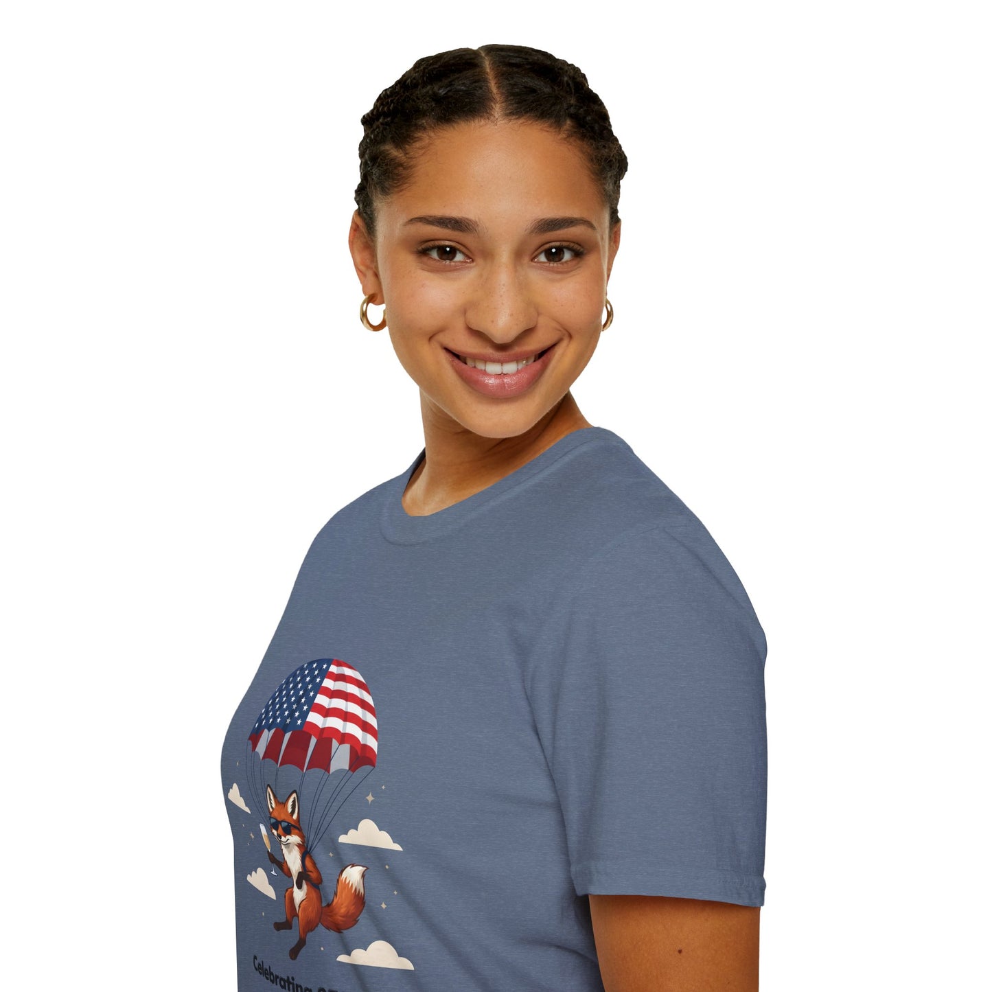 Patriotic Fox Parachute T-Shirt — "Celebrating 250 Years" Anniversary Tee
