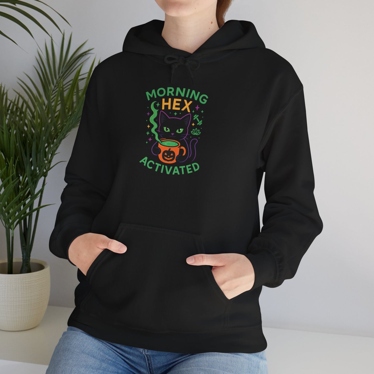 Morning Hex Activated Hoodie, Cozy Black Sweatshirt for Halloween