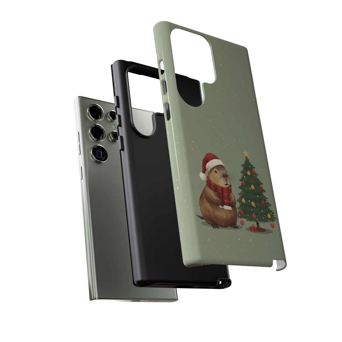 Christmas Phone Case with Capybara Design, Dual Layer Protective Case for Iphone & Samsung
