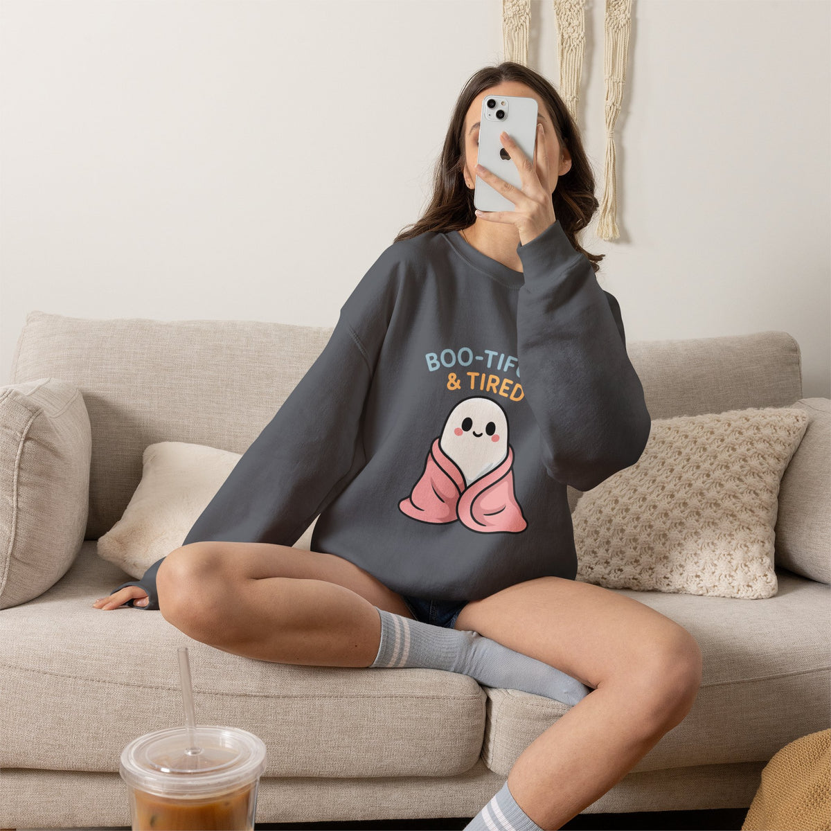 Boo-tiful & Tired Sweatshirt, Halloween-Themed Design