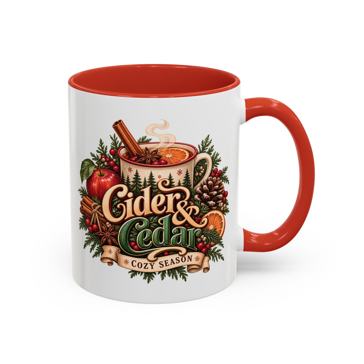 Cider & Cedar Accent Coffee Mug — Cozy Fall Hot Drink Gift (11 oz)