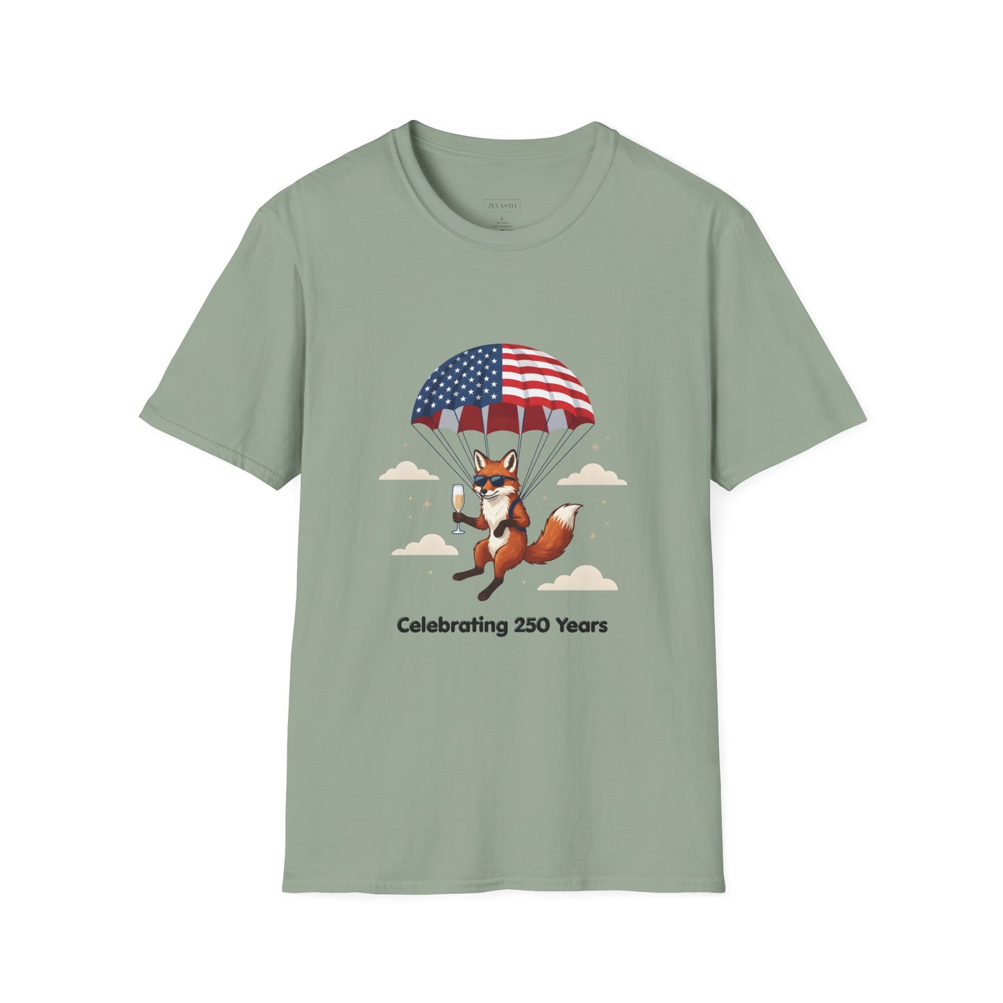 Patriotic Fox Parachute T-Shirt — "Celebrating 250 Years" Anniversary Tee