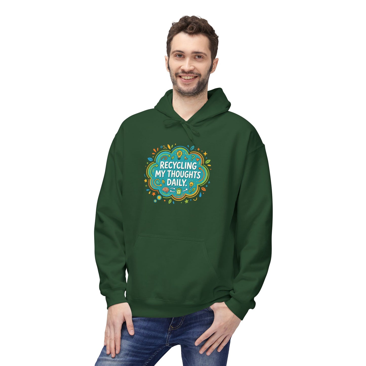 Unisex Hoodie — "Recycling My Thoughts" Eco-Friendly Graphic Pullover, Funny Mental Health Sweatshirt, Earth Day Gift