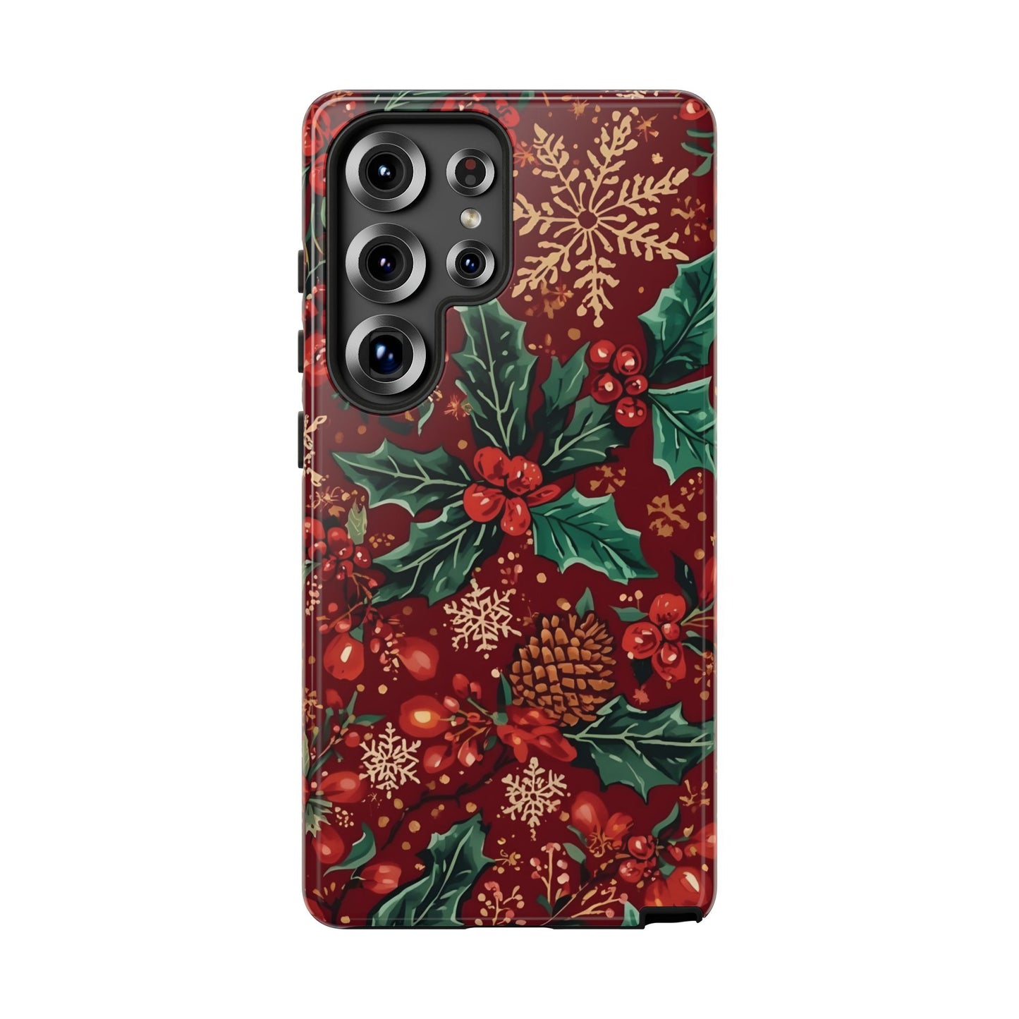 Christmas Floral Phone Case, Dual Layer Case for Iphone 17, 16, 15, 14, 13, 12, 11 & Samsung