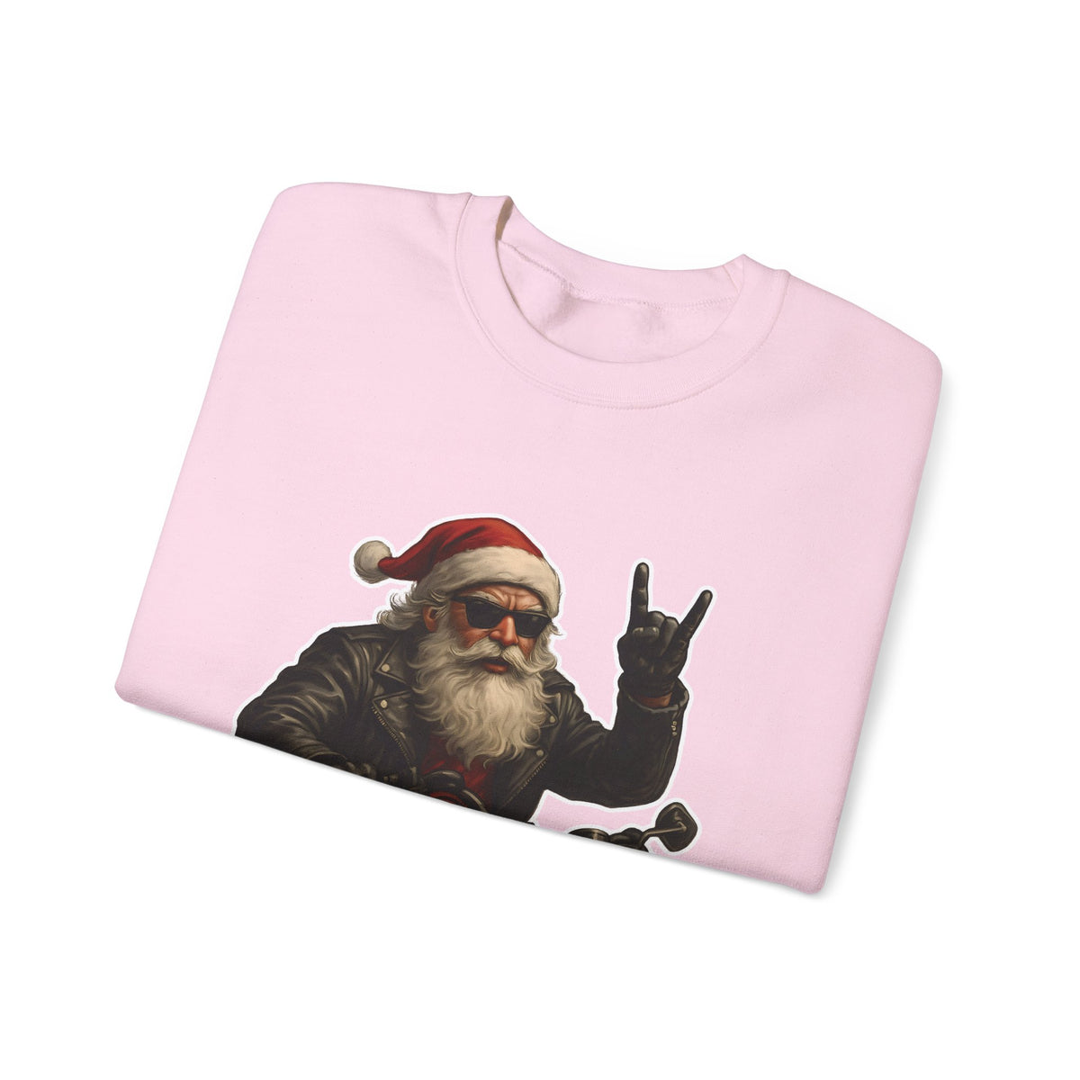 Santa Biker Crewneck Sweatshirt – 'Ho Ho Hell Yeah' Christmas Motorcycle Pullover
