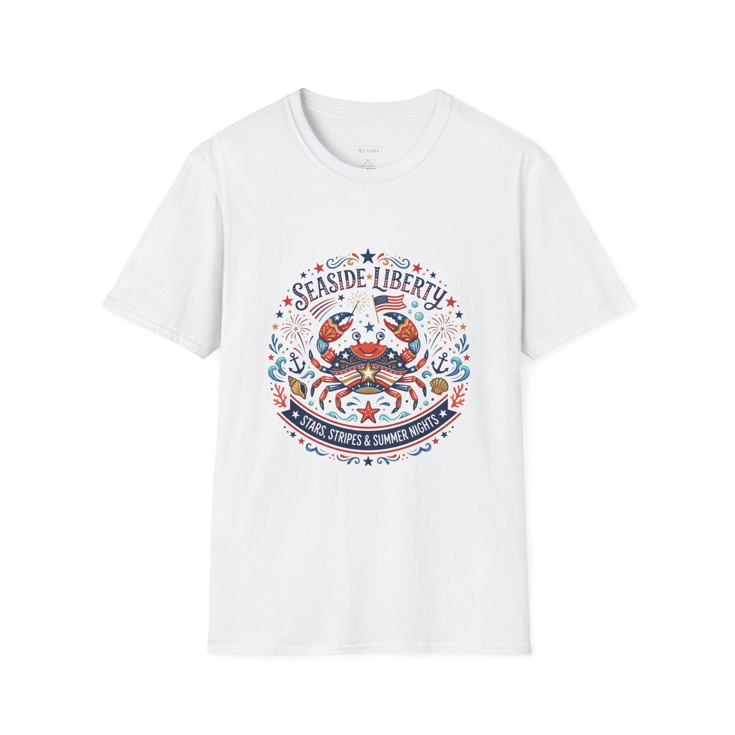 Seaside Liberty Crab T-Shirt — 4th of July Patriotic Summer Beach Tee