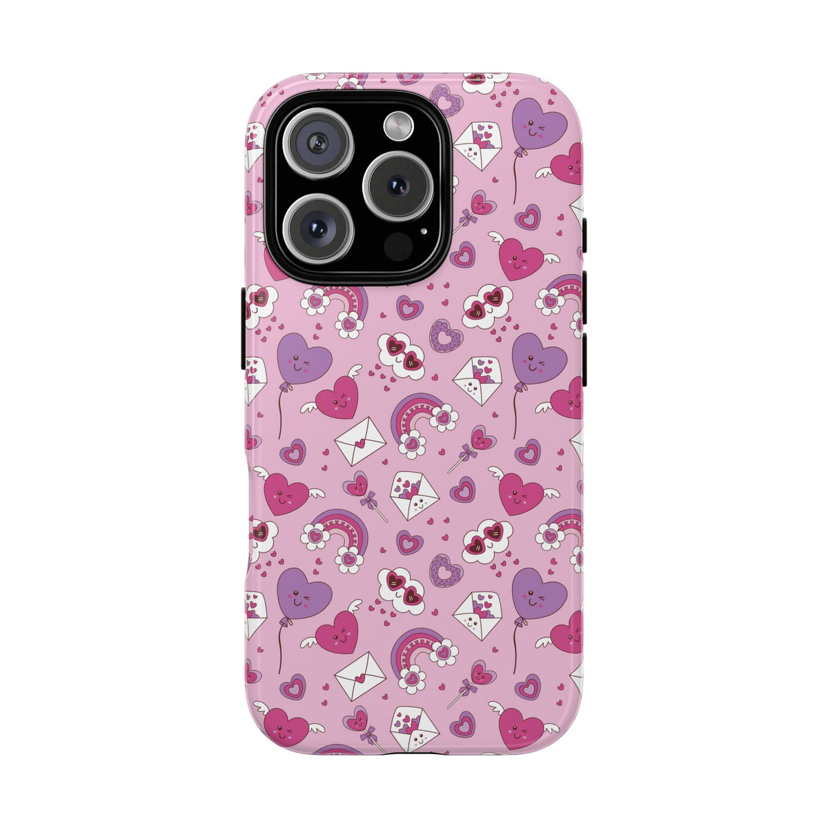 Pink Valentine Phone Case – Cute Hearts, Envelopes & Rainbows Protective Cover