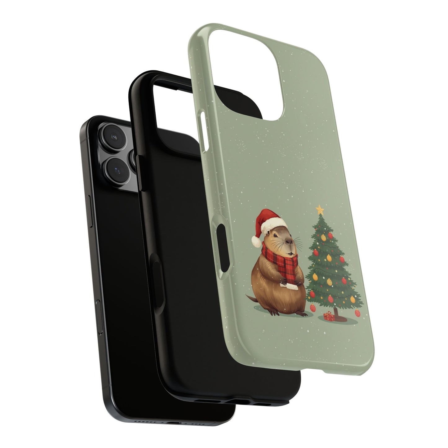 Christmas Phone Case with Capybara Design, Dual Layer Protective Case for Iphone 17, 16, 15, 14, 13 & Samsung