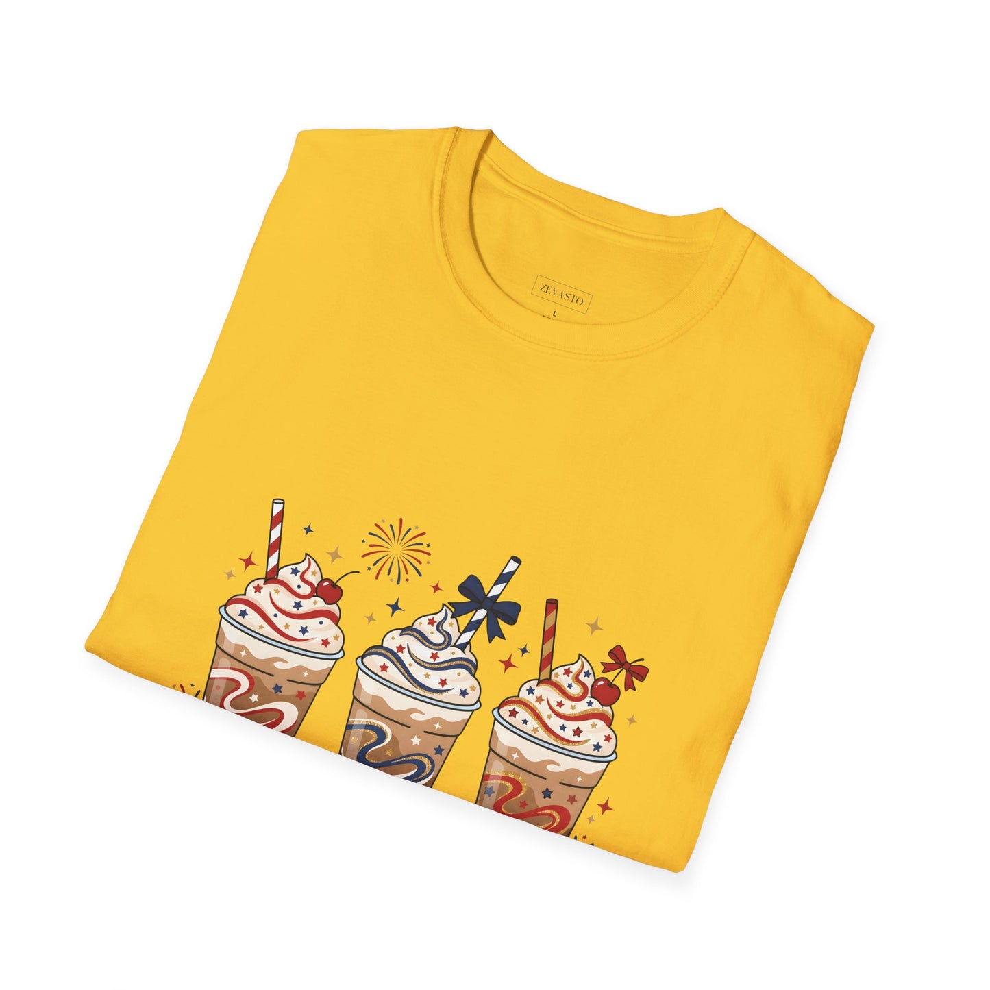 Patriotic Iced Coffee Tee — "Red, White & Brew" Graphic T‑Shirt