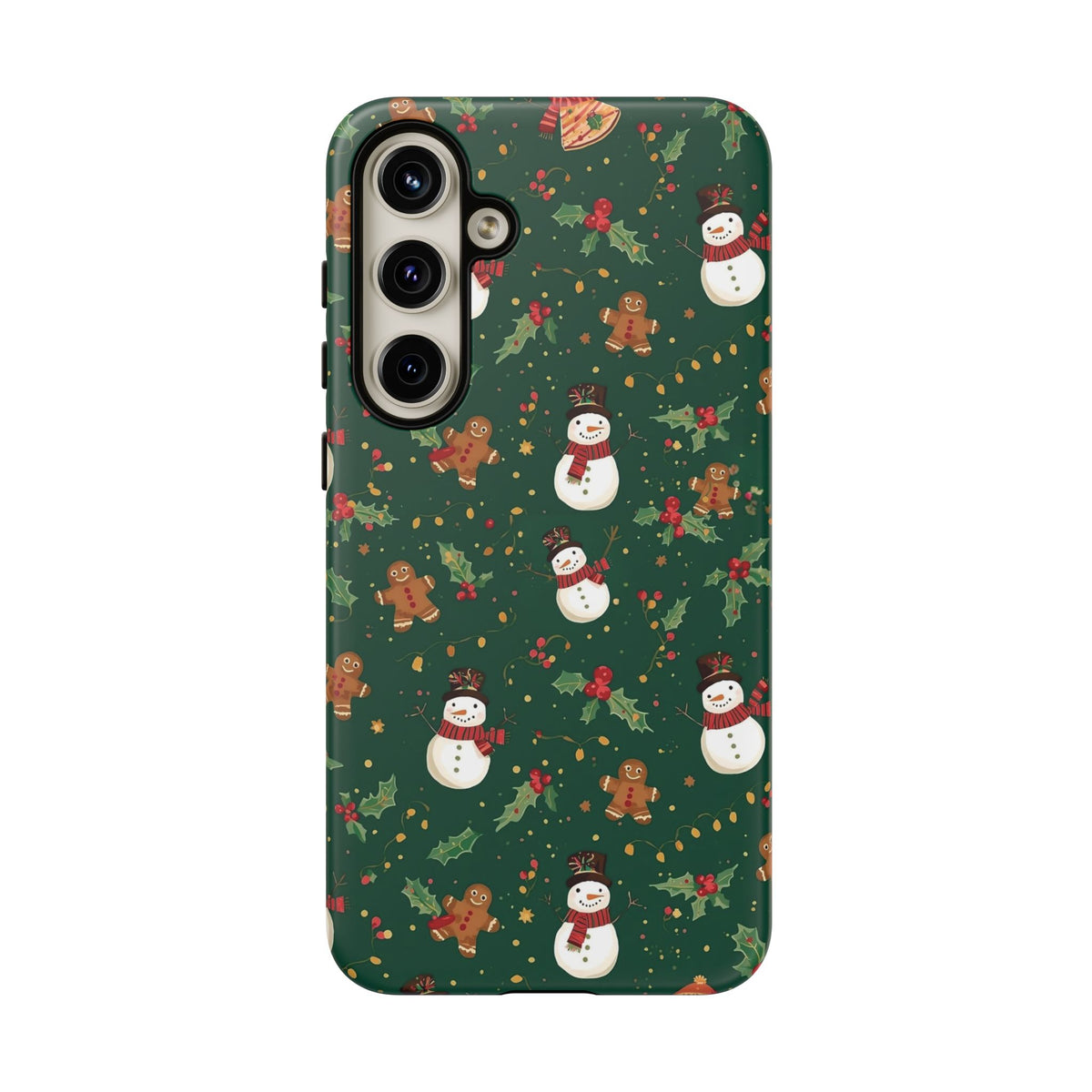 Christmas Phone Case with Snowmen and Gingerbread Design, Dual Layer Phone Case for Iphone & Samsung