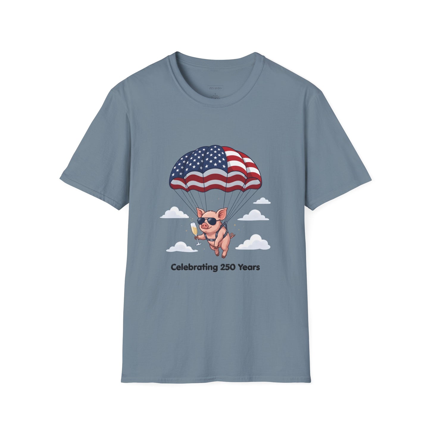 Patriotic Parachuting Piglet T-shirt - “Celebrating 250 Years”
