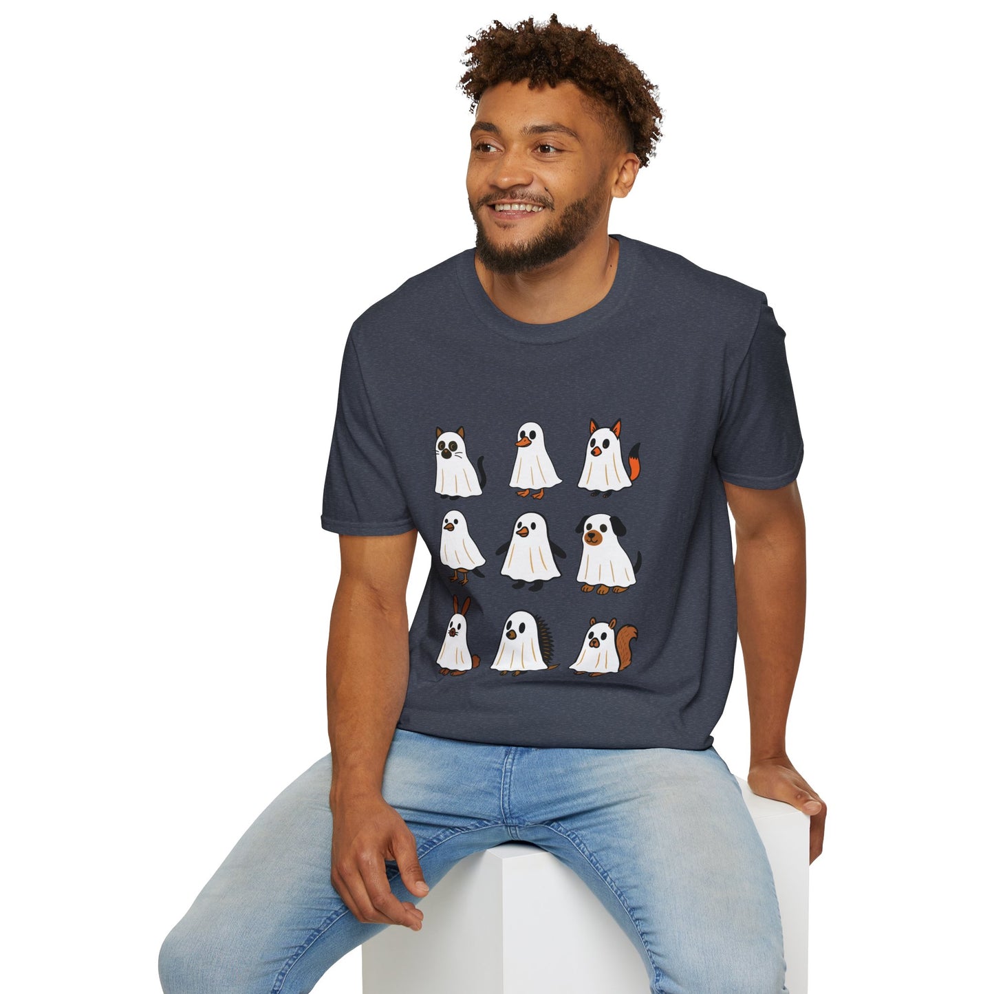 Cute Ghost Cartoon Unisex T-Shirt, Halloween Tee, Pet Lover Gift, Whimsical Shirt, Fun Casual Wear